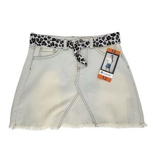 Tractr Jean Mini Skirt Skort Girls Size 12 Distressed Faded Leopard Belt New NWT